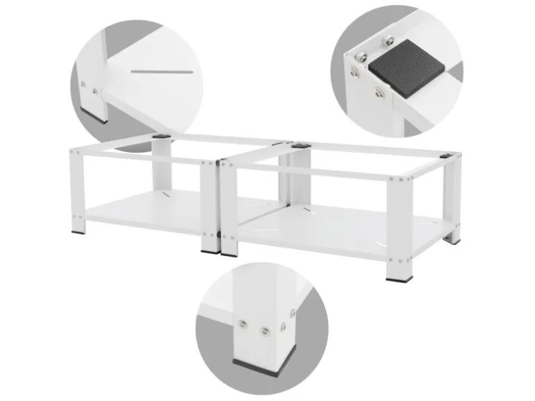ML-Design Doppel Waschmaschinen Untergestell mit 2 Ablagen Weiß 128x54 cm Stahl
