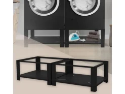 ML-Design Doppel Waschmaschinen Untergestell 2 Ablagen Schwarz 128x54 cm Stahl