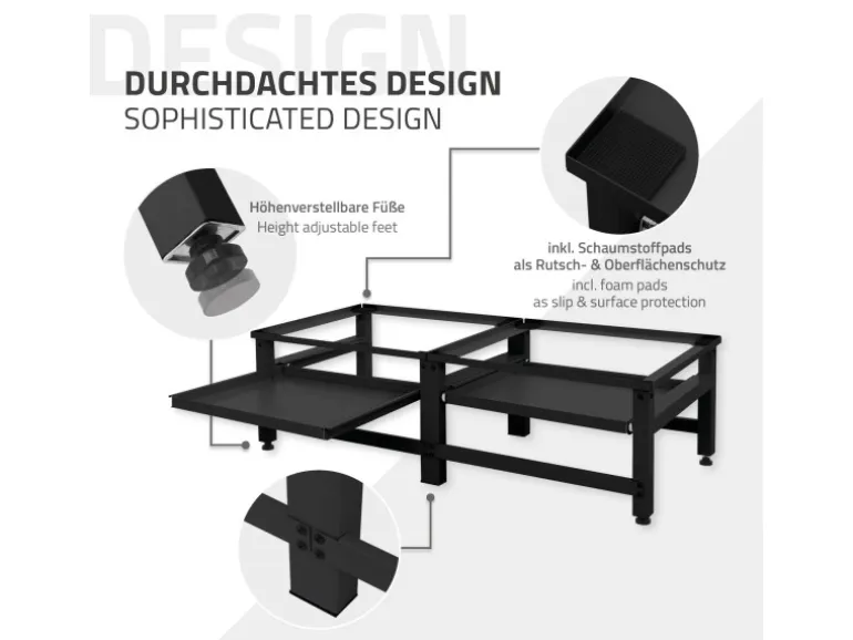 ML-Design Doppel Waschmaschinen Untergestell mit 2 Ausziehbaren Ablagen Schwarz