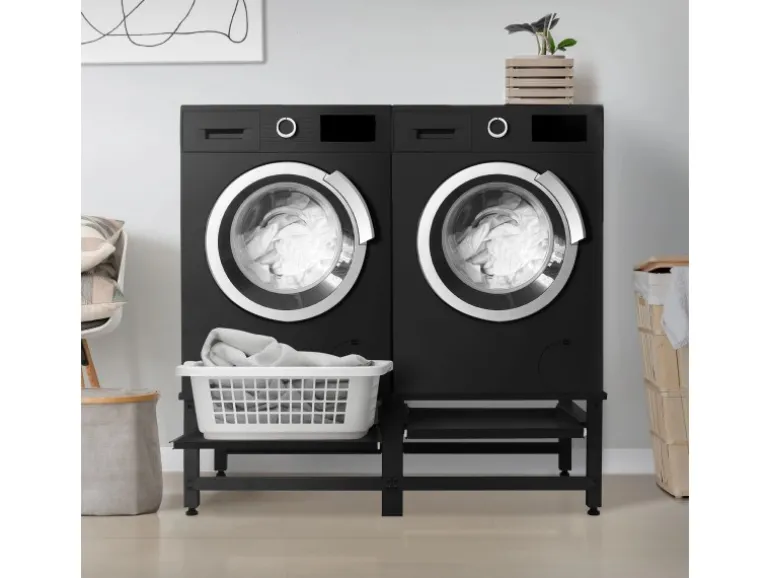 ML-Design Doppel Waschmaschinen Untergestell mit 2 Ausziehbaren Ablagen Schwarz