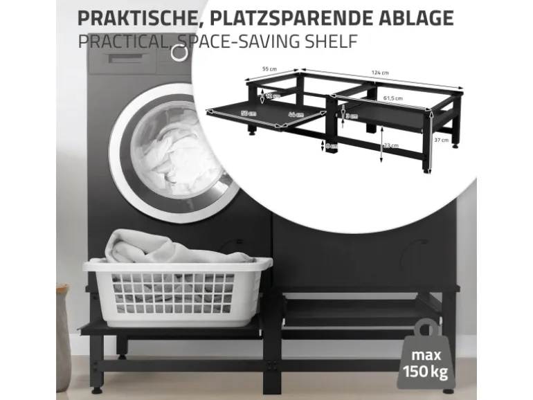 ML-Design Doppel Waschmaschinen Untergestell mit 2 Ausziehbaren Ablagen Schwarz