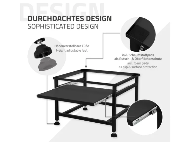 ML-Design Waschmaschinen Untergestell mit Ausziehbarer Ablage Schwarz aus Stahl