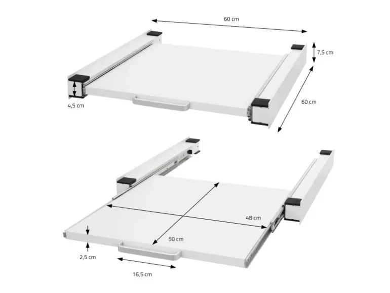 ML-Design Zwischenbaurahmen mit Ausziehplatte 60x60 cm Weiß für Waschmaschine
