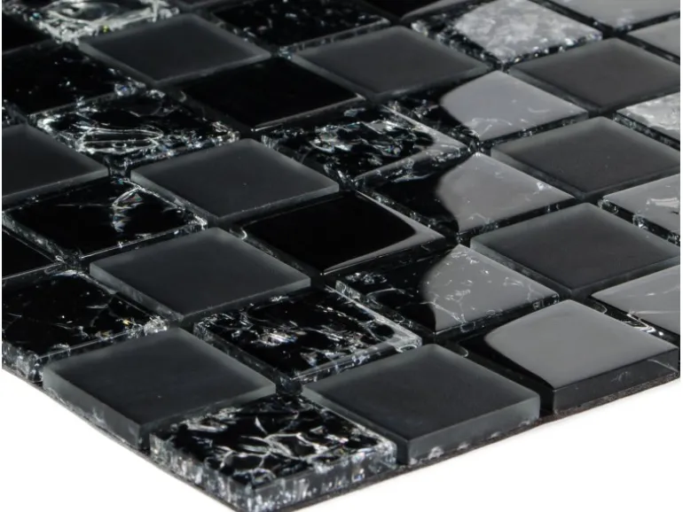 Mosaikmatte Smart Black Glas Schwarz 30 cm x 30 cm