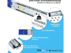 MS Beschläge Schubladenauszug 1 Paar SoftClose 550 mm 30 KG Schiene