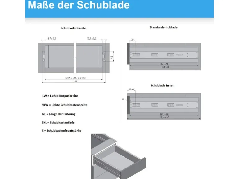 MS Beschläge Schubladenauszug 1 Paar SoftClose 550 mm 30 KG Schiene