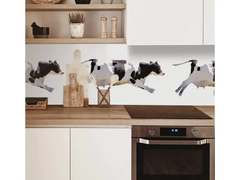 MySpotti Küchenrückwand Profix Cucina Fliegende Kuh 270 x 60 cm Schwarz-Weiß