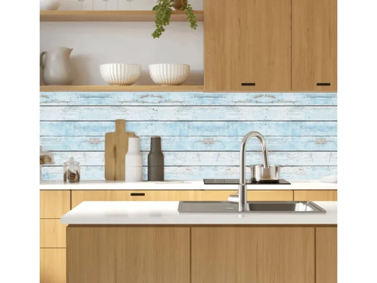 MySpotti Küchenrückwand Profix Cucina Wood Light 100 x 60 cm Hellblau-Weiß