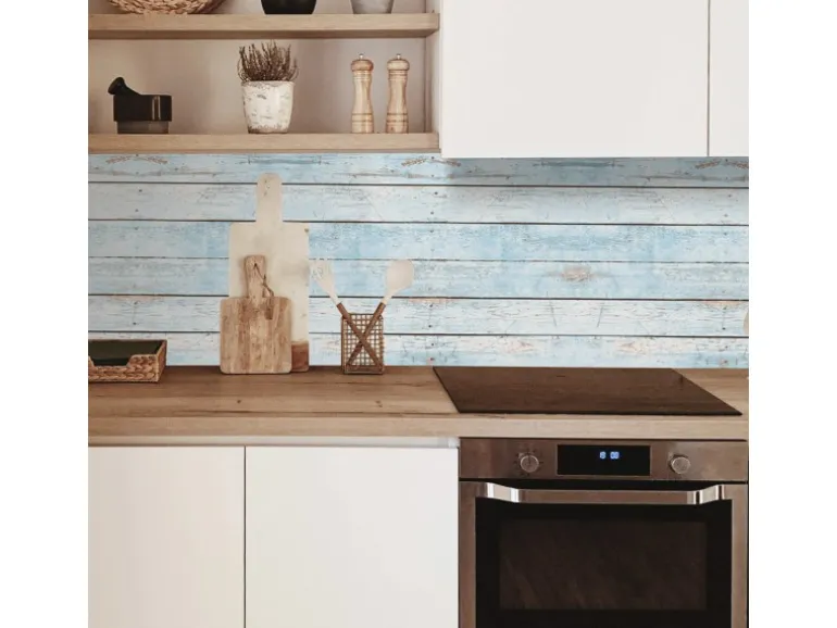 MySpotti Küchenrückwand Profix Cucina Wood Light 100 x 60 cm Hellblau-Weiß