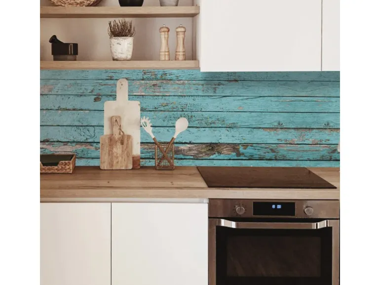 MySpotti Küchenrückwand Profix Cucina Ernest Holz 270 x 60 cm Cyan