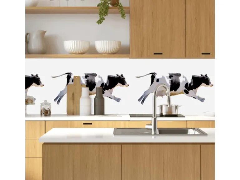 MySpotti Küchenrückwand Profix Cucina Fliegende Kuh 160 x 60 cm Schwarz-Weiß