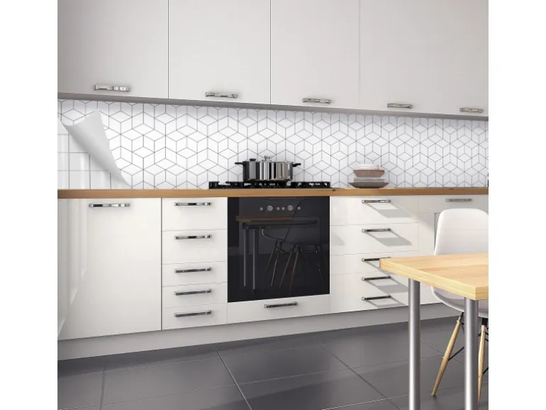 Myspotti Küchenrückwandfolie Hexagon Selbstklebend 450 cm x 60 cm Weiß