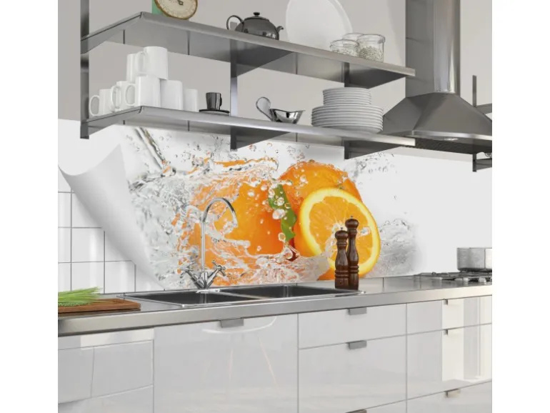 Myspotti Küchenrückwandfolie Aqua Orange Selbstklebend 280 cm x 60 cm