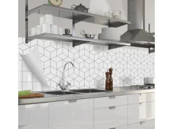 Myspotti Küchenrückwandfolie Hexagon Selbstklebend 280 cm x 60 cm Weiß