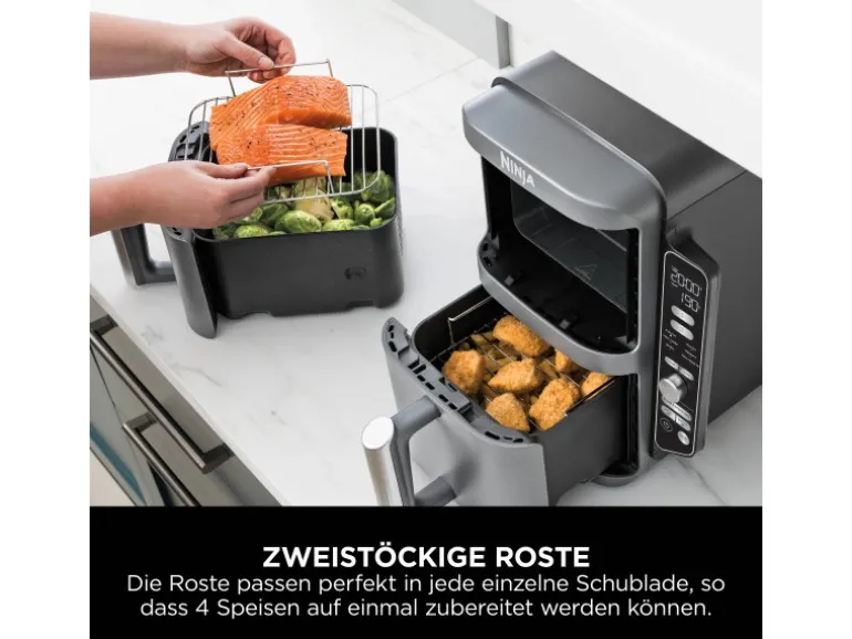 Ninja Heißluftfritteuse Double Stack XL SL400EU m. 2 Ebenen 9,5 l Grau