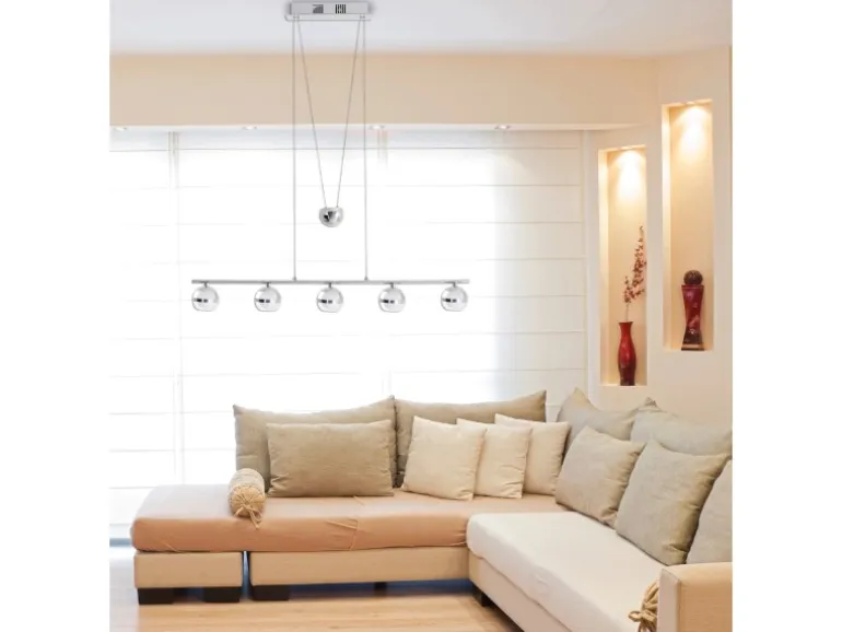 Näve LED-Gegenzug-Pendelleuchte Sphere Chrome 150 cm x 90 cm x 7 cm