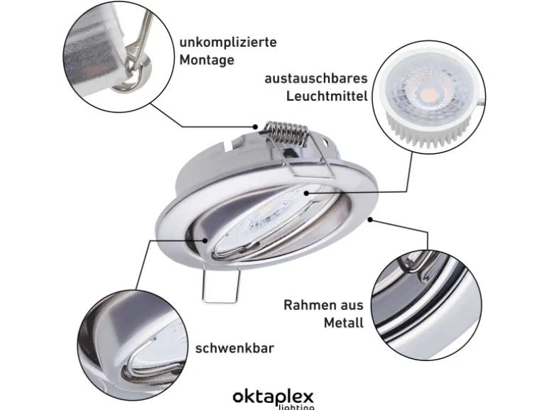 Oktaplex 12er Set LED Deckenspot Dijon inkl. LED Modul Warmweiß 2700K 4,8W Chrom 380lm LED Einbaustrahler Schwenkbar