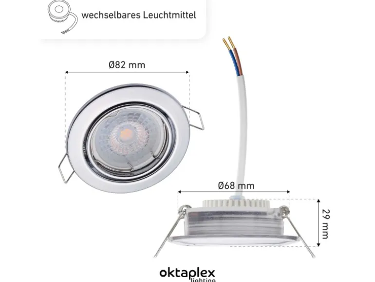 Oktaplex 12er Set LED Deckenspot Dijon inkl. LED Modul Warmweiß 2700K 4,8W Chrom 380lm LED Einbaustrahler Schwenkbar