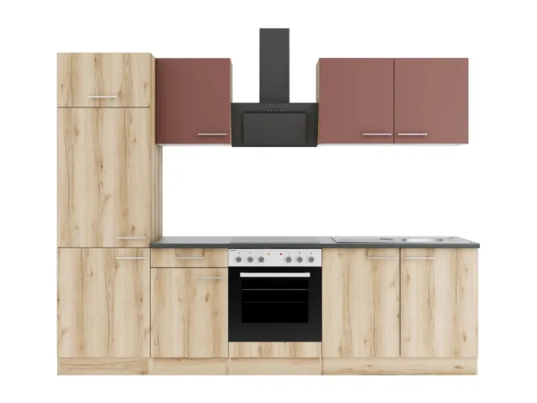 OPTIFIT Bari407/Livorno290 Küchenzeile 270 cm Rostrot / Wildeiche Nachbildung