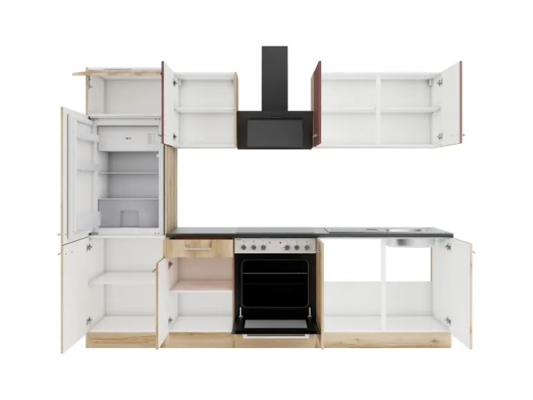 OPTIFIT Bari407/Livorno290 Küchenzeile 270 cm Rostrot / Wildeiche Nachbildung