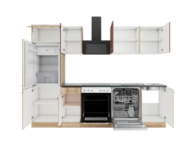 OPTIFIT Bari407/Livorno290 Küchenzeile 270 cm Rostrot / Wildeiche Nachbildung