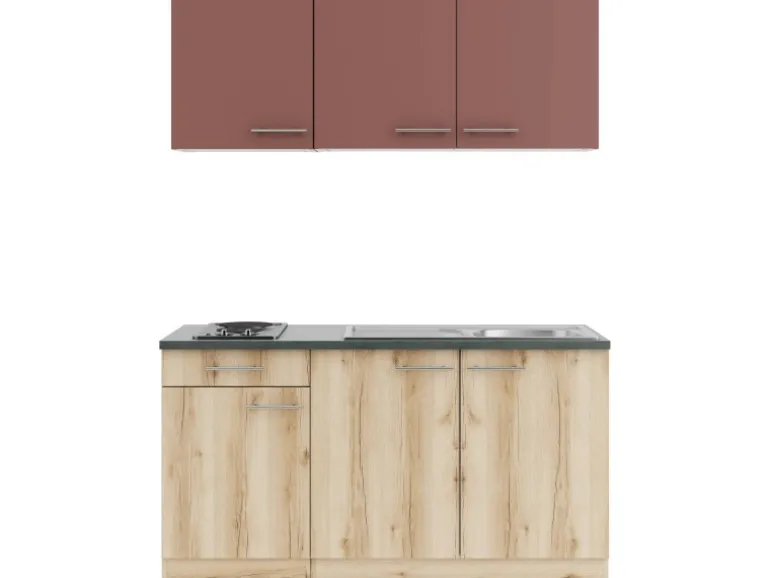 OPTIFIT Bari407/Livorno290 Miniküche 150 cm Rostrot / Wildeiche Nachbildung