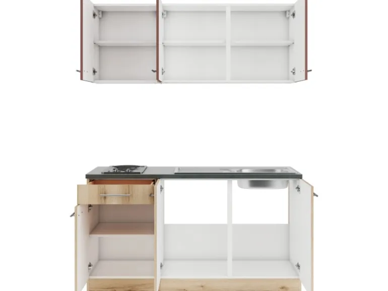 OPTIFIT Bari407/Livorno290 Miniküche 150 cm Rostrot / Wildeiche Nachbildung
