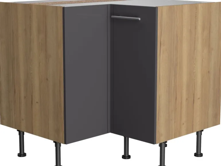 Optifit Küchen-Eck-Unterschrank Jonte984 90/90cmx57cmx58,4cm Anthra.-WildEiche