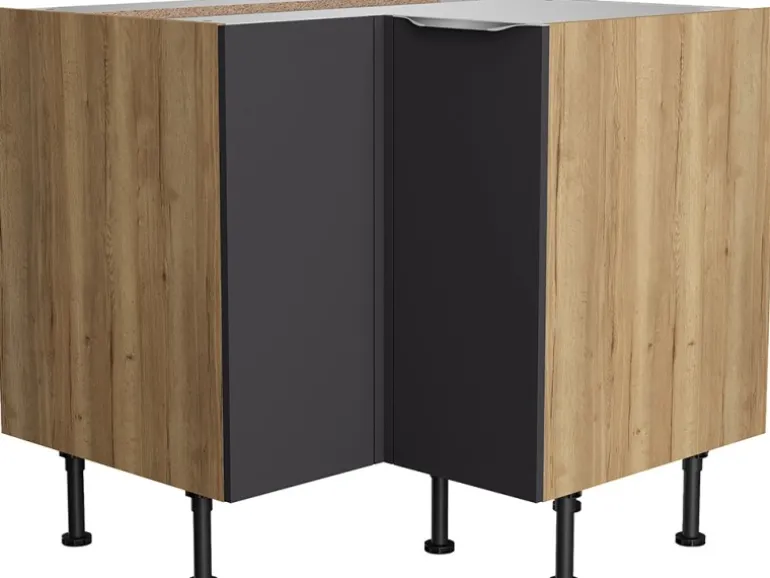 Optifit Küchen-Eck-Unterschrank Linus984 90/90cmx87cmx58,4cm Anthra.-WildEiche