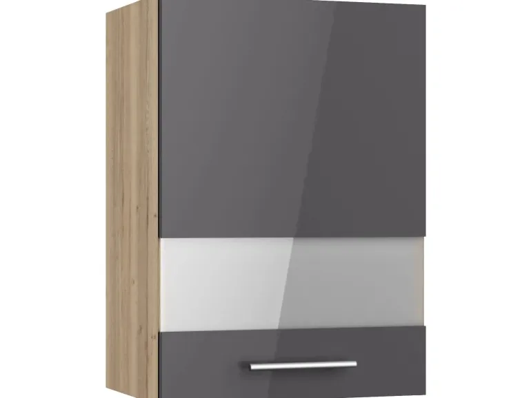 Optifit Küchen-Oberschrank mit Glassegment Jonte984 50 cm Anthrazit-Wildeiche