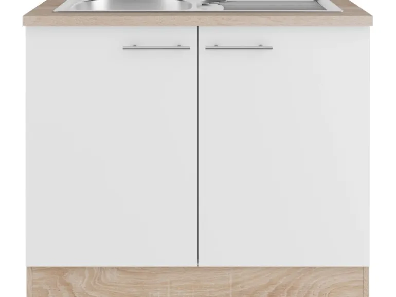 Optifit Küchen-Spülenunterschrank Dakar286 100 cm Weiß Seidenglanz