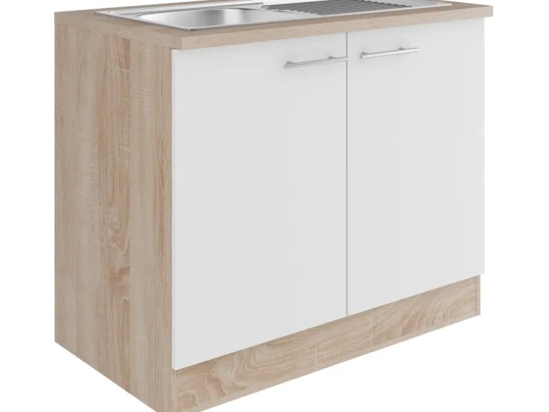Optifit Küchen-Spülenunterschrank Dakar286 100 cm Weiß Seidenglanz