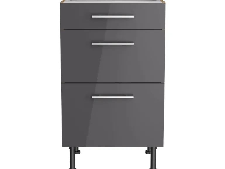 Optifit Küchen-Unterschrank mit 3 Auszügen Jonte984 50 cm Anthrazit-Wildeiche