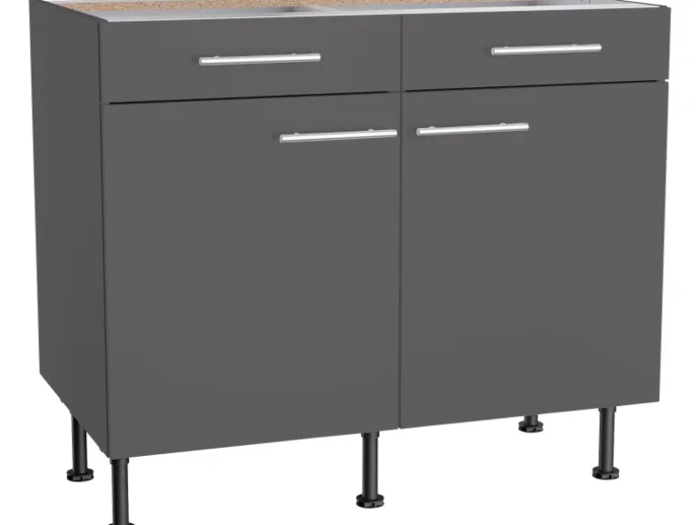 Optifit Küchen-Unterschrank Ingvar420 100 cm x 87 cm x 58,4 cm Anthrazit Matt
