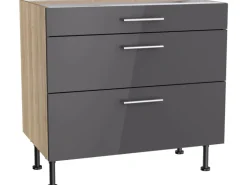 Optifit Küchen-Unterschrank mit 3 Auszügen Jonte984 90 cm Anthrazit-Wildeiche