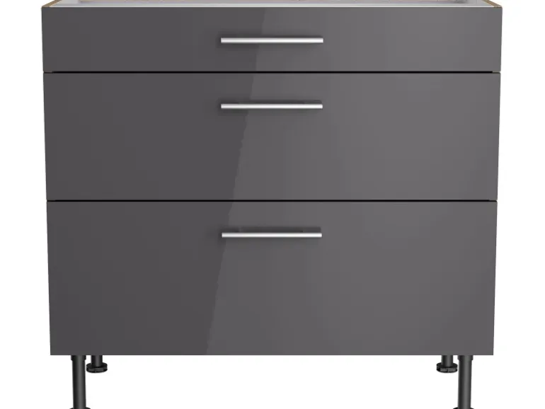 Optifit Küchen-Unterschrank mit 3 Auszügen Jonte984 90 cm Anthrazit-Wildeiche