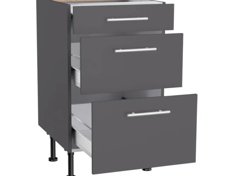 Optifit Küchen-Unterschrank mit 3 Auszügen Ingvar420 50 cm Anthrazit Matt