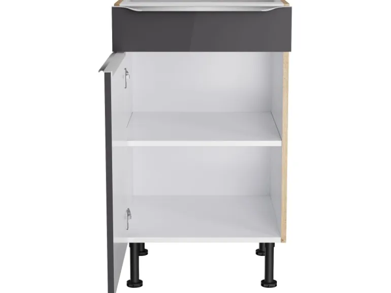 Optifit Küchen-Unterschrank Linus984 50 cm x 87 cm x 58,4 cm Anthrazit-Wildeiche