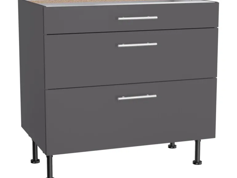 Optifit Küchen-Unterschrank mit 3 Auszügen Ingvar420 90 cm Anthrazit Matt
