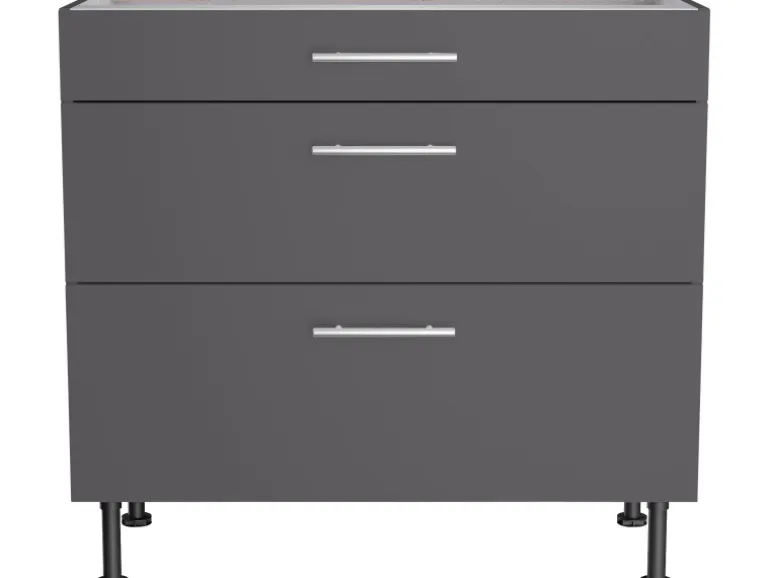 Optifit Küchen-Unterschrank mit 3 Auszügen Ingvar420 90 cm Anthrazit Matt
