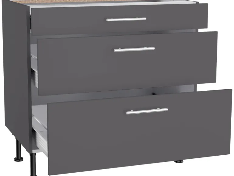 Optifit Küchen-Unterschrank mit 3 Auszügen Ingvar420 90 cm Anthrazit Matt