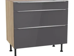 Optifit Küchen-Unterschrank mit 3 Auszügen Linus984 90 cm Anthrazit-Wildeiche