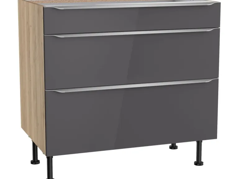 Optifit Küchen-Unterschrank mit 3 Auszügen Linus984 90 cm Anthrazit-Wildeiche