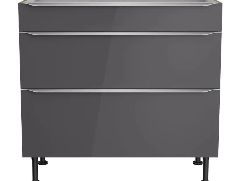 Optifit Küchen-Unterschrank mit 3 Auszügen Linus984 90 cm Anthrazit-Wildeiche