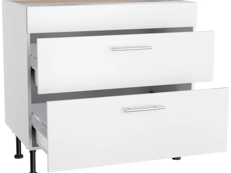 Optifit Küchen-Unterschrank mit 2 Auszügen Bengt932 90 cm x 87 cm x 58,4 cm Weiß
