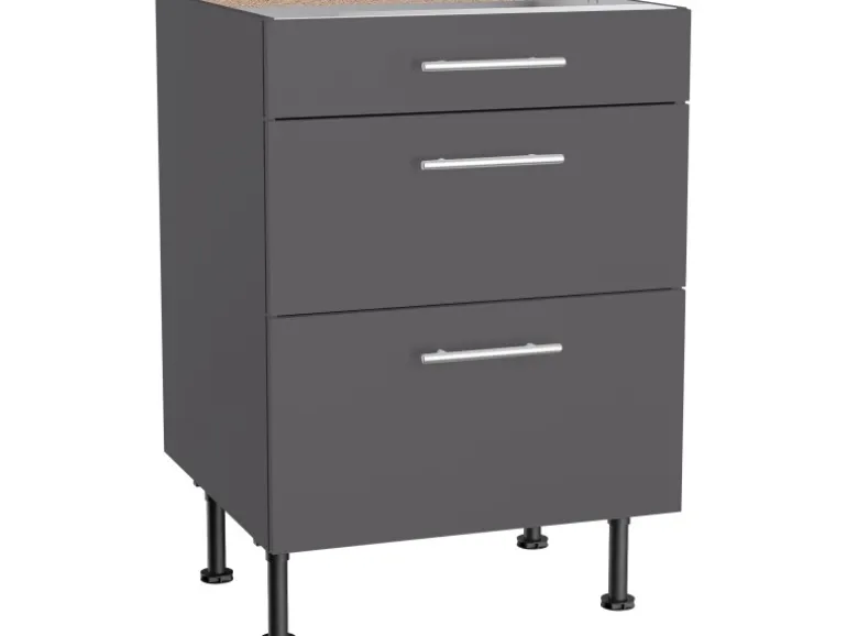 Optifit Küchen-Unterschrank mit 3 Auszügen Ingvar420 60 cm Anthrazit Matt