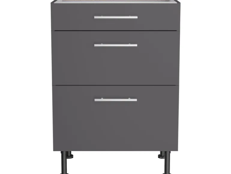 Optifit Küchen-Unterschrank mit 3 Auszügen Ingvar420 60 cm Anthrazit Matt