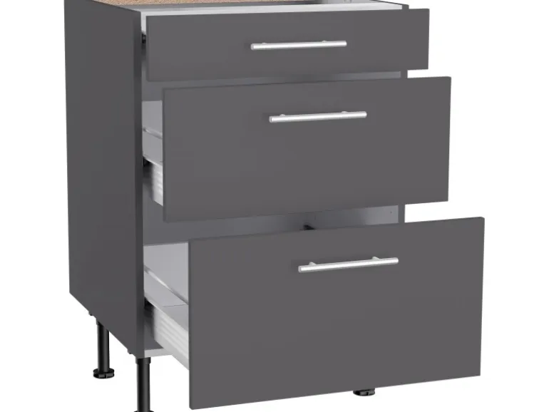 Optifit Küchen-Unterschrank mit 3 Auszügen Ingvar420 60 cm Anthrazit Matt