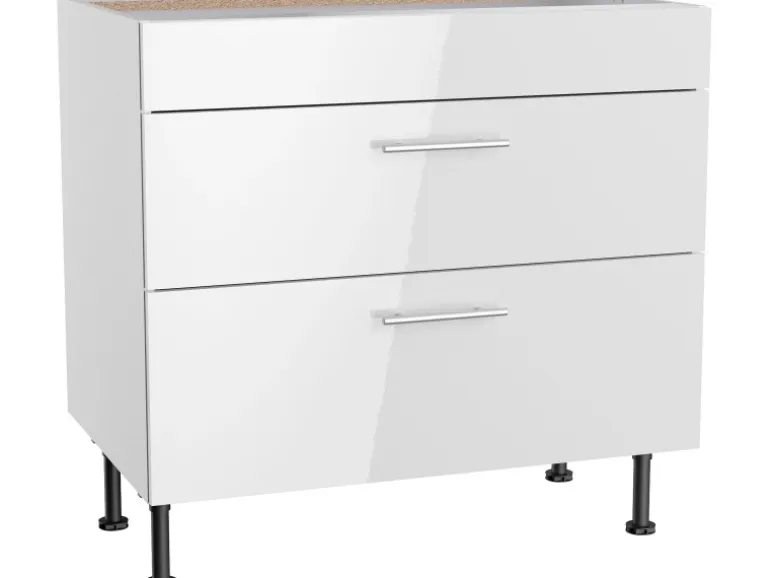 Optifit Küchen-Unterschrank mit 2 Auszügen Rurik986 90 cm x 87 cm x 58,4 cm Weiß