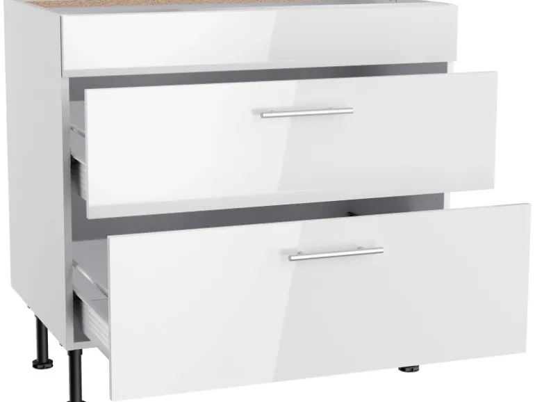 Optifit Küchen-Unterschrank mit 2 Auszügen Rurik986 90 cm x 87 cm x 58,4 cm Weiß
